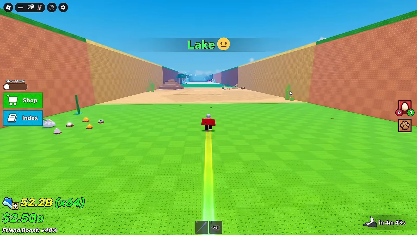 Lake biome grassy course with the avatar running toward the distant path