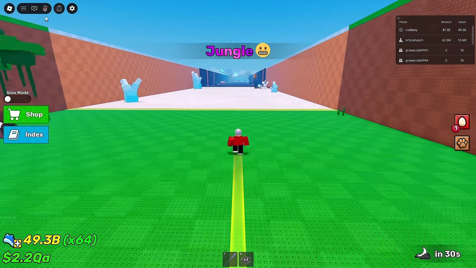Jungle biome path leading forward toward the icy obstacle course