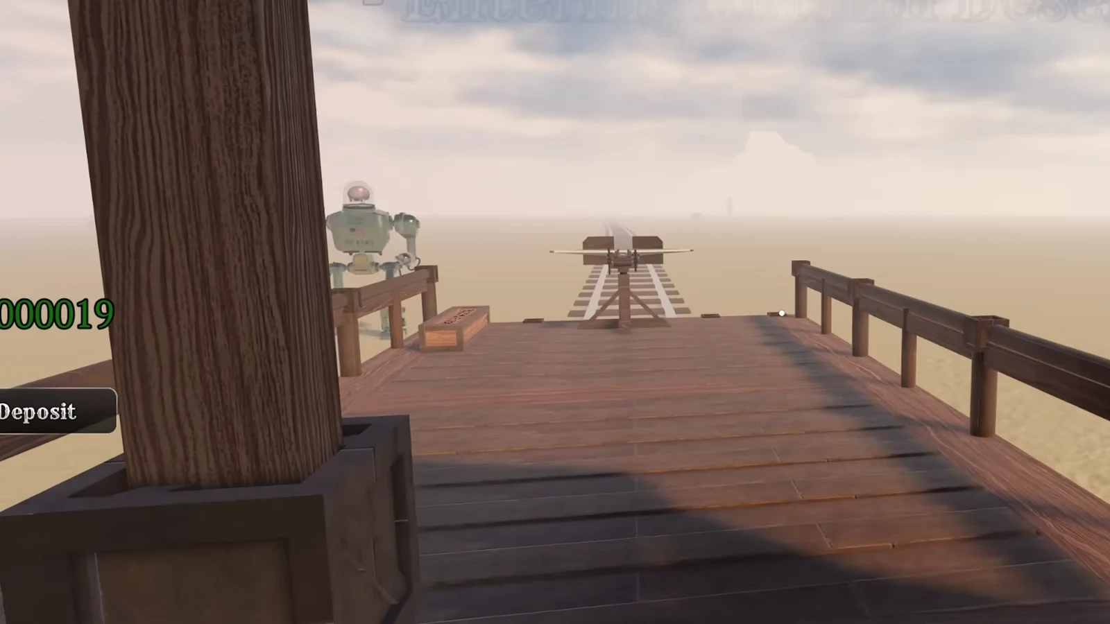 Wooden platform with the Deposit button visible at left as the player adds a resource