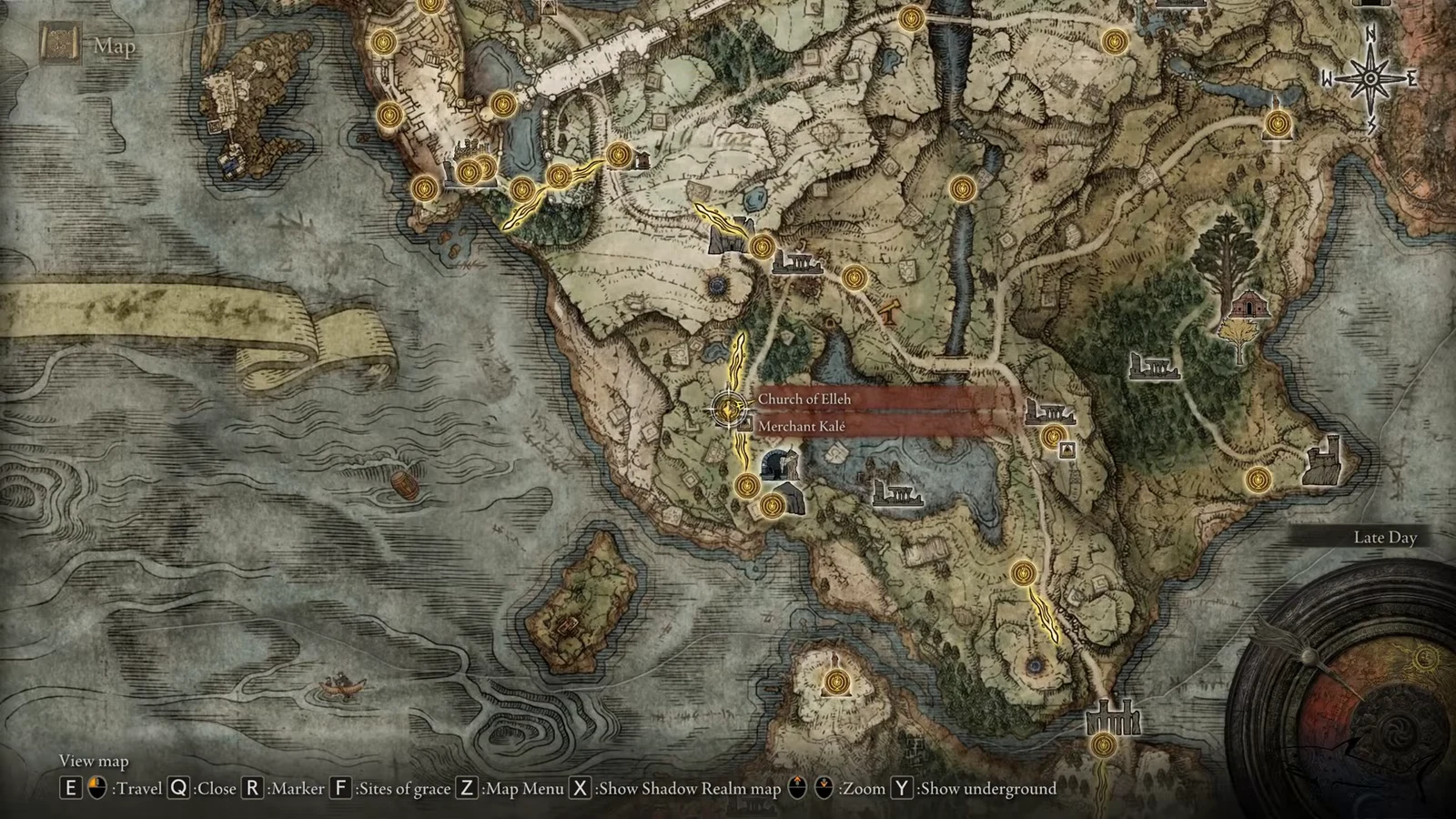 The map screen with Church of Elleh picked as the starting point for the ride north.