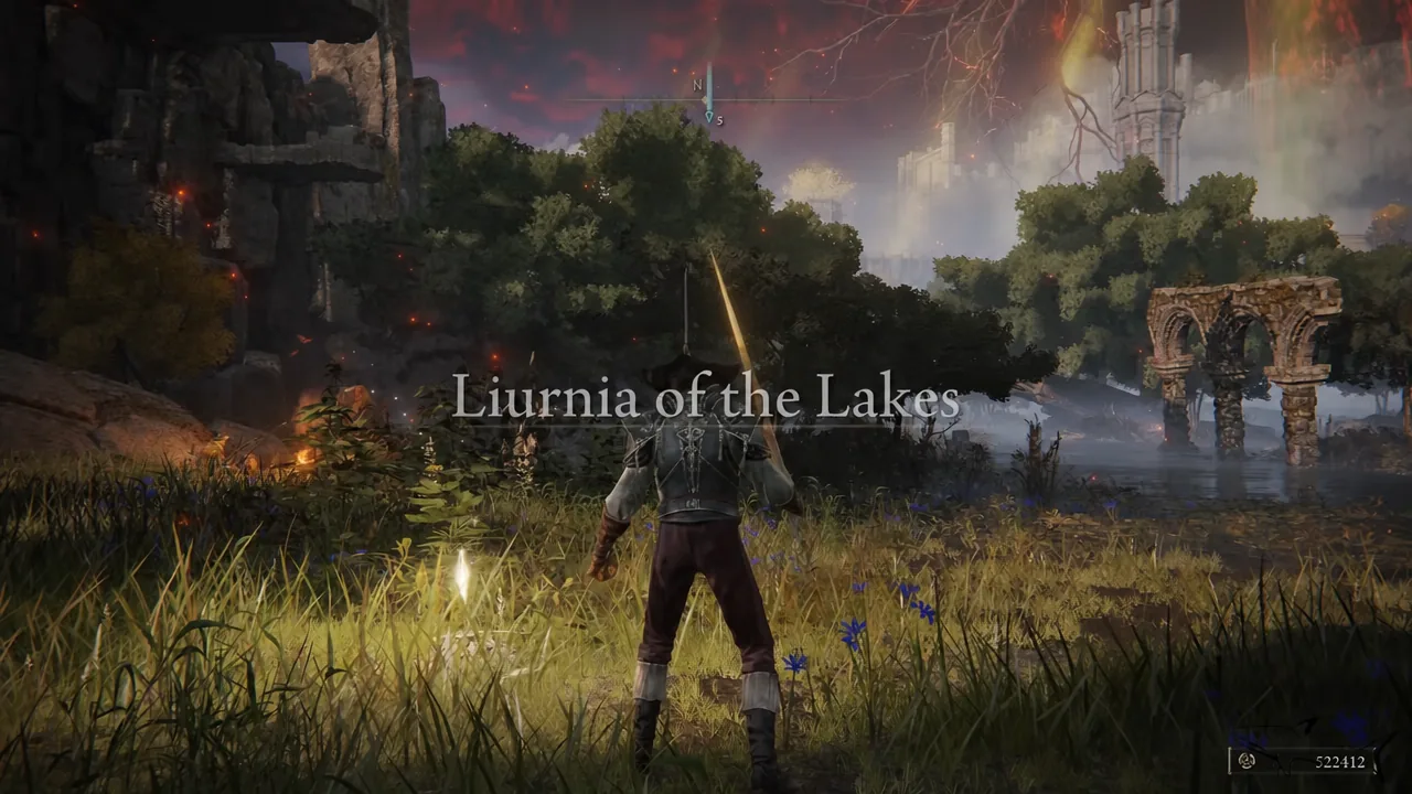 The Liurnia of the Lakes title card confirms you have reached the right region.