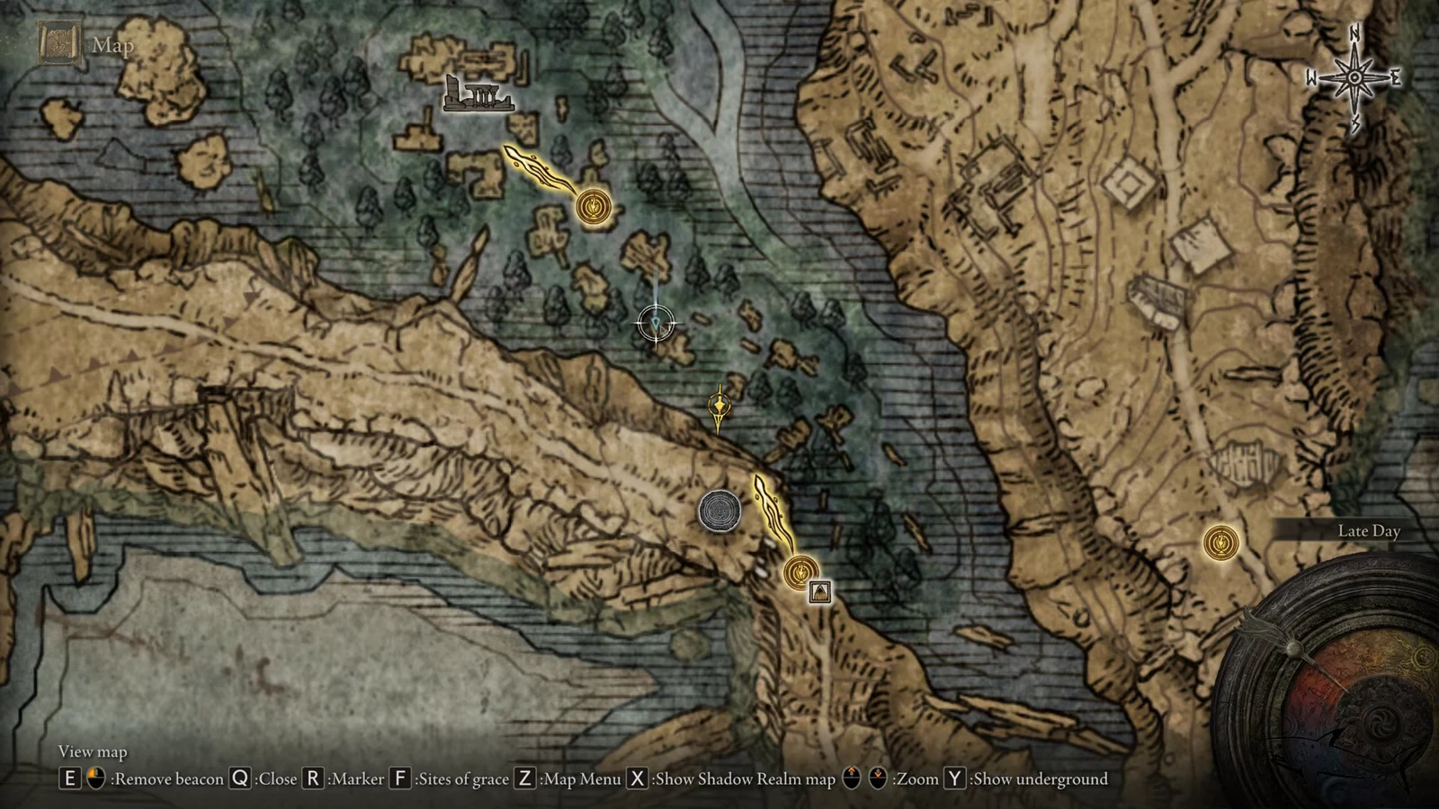 The pickup sits between the Spiritspring: South Liurnia Lake Shore and the Map of Liurnia, East, both north of the grace.