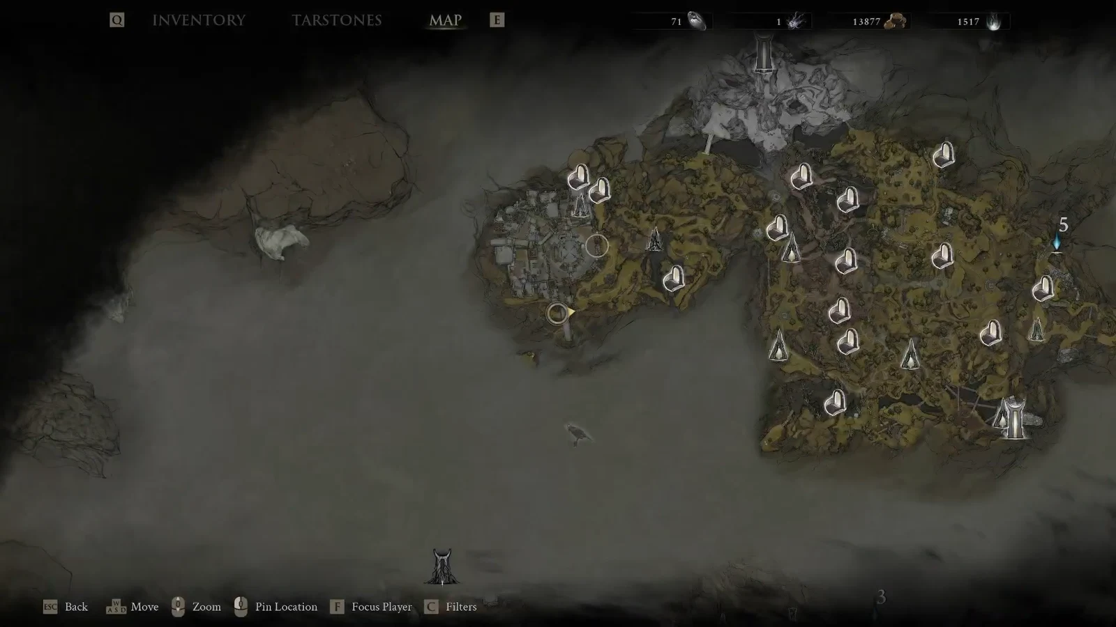 World map open with Gloomshade Grove and Citadel of Penance markers visible