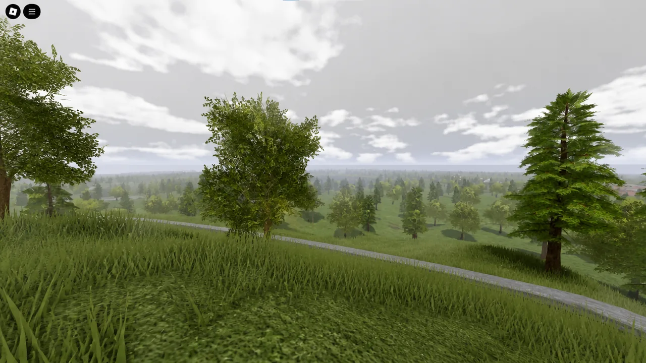 Gameplay view of Infected Lands showing the menu button in the top left corner over a grassy hillside.