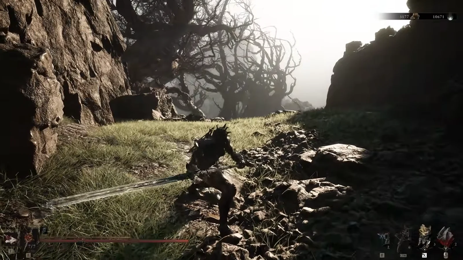 Weapon drawn on the run through to the boss arena inside the trial.