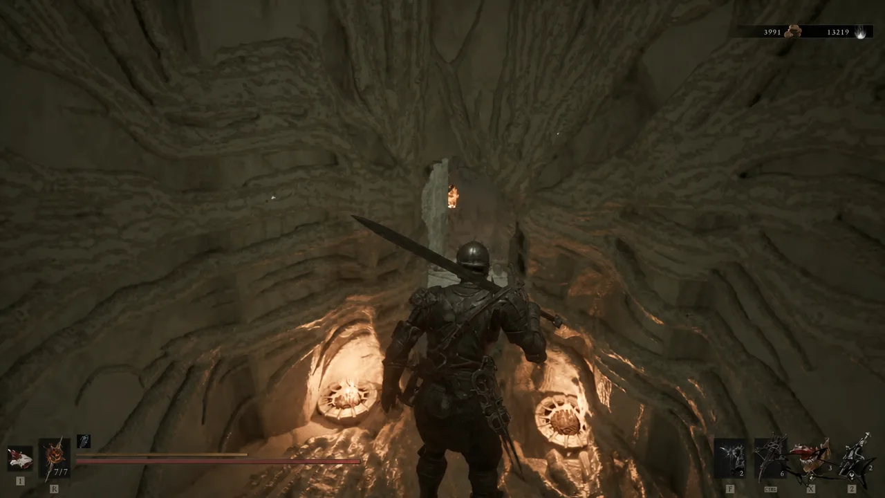 Harbinger standing at the edge of a cavern lit from below by molten light inside the sewers