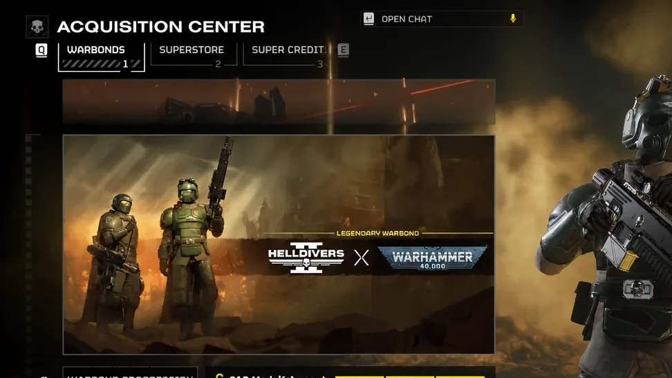 A player using the new Warhammer 40k weapons in Helldivers 2