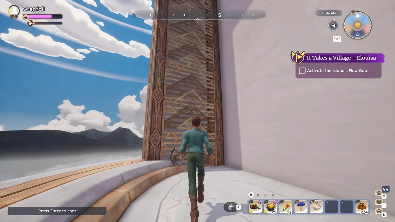 Approaching the Flow Gate at the top of the tower with the activate objective still tracked