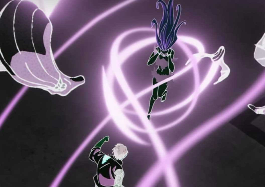 Yuta attacks Uro with the Shikigami summoned by Dhruv's technique