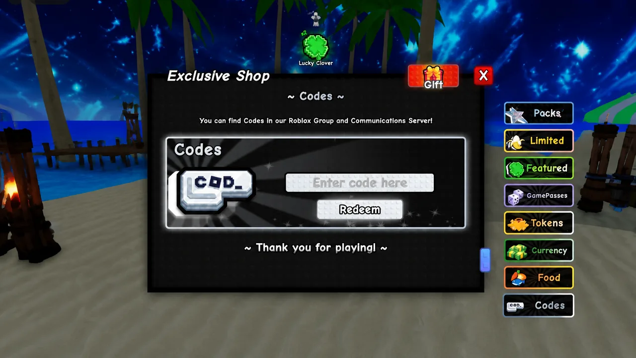 Kawaii Anime RNG the codes tab
