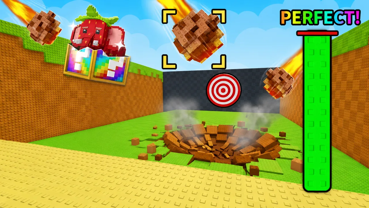 Meteors falling across the Kick a Lucky Block map during a Solar Storm