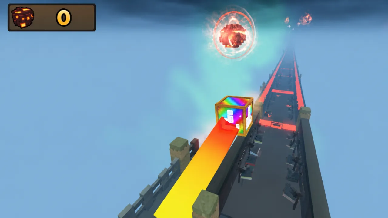 In-game view of a flying lucky block tracking a Meteor counter during the Solar Storm