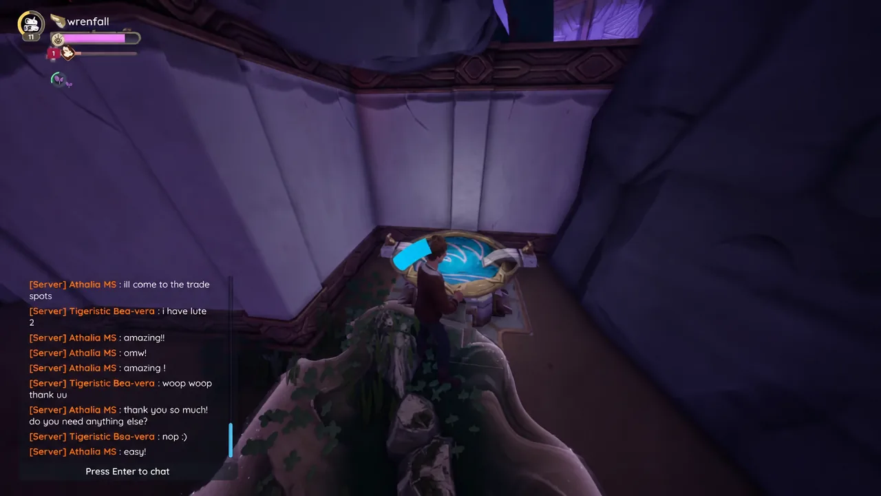 Heading toward a glowing blue pool in the maze near the red-lit passage