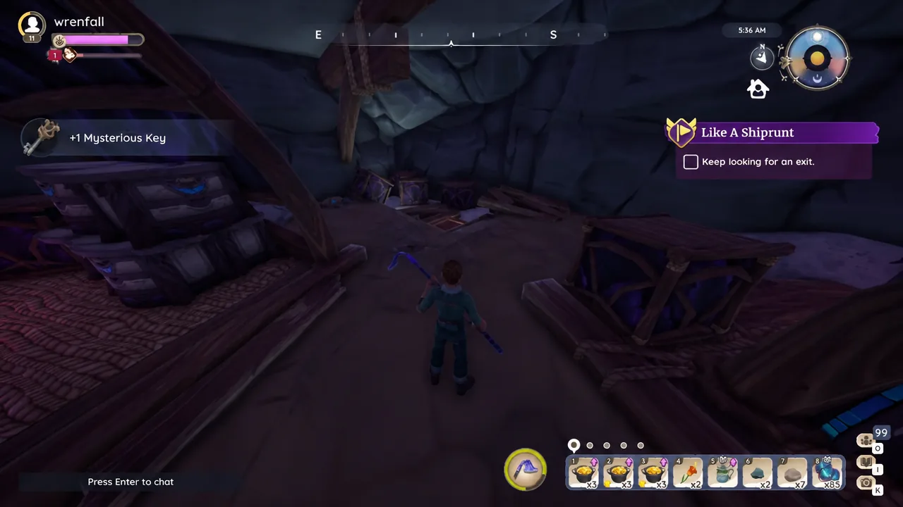 Exploring the camp room in the Beast's Lair with the exit objective still unchecked in the quest panel