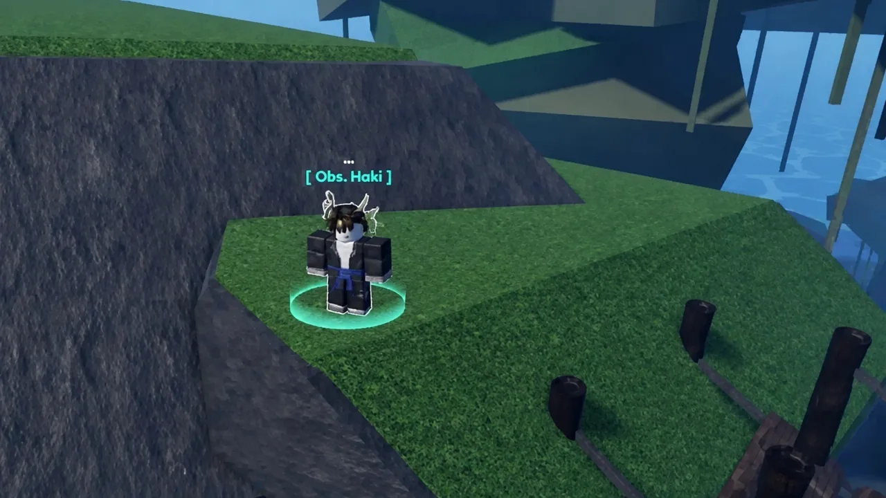 Roblox avatar labeled Obs. Haki standing in a glowing green circle