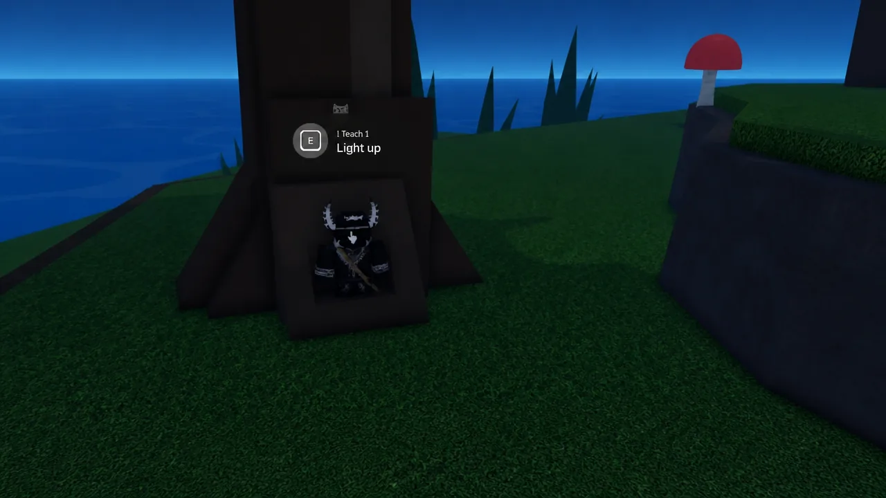 In-game prompt showing E to light up a torch
