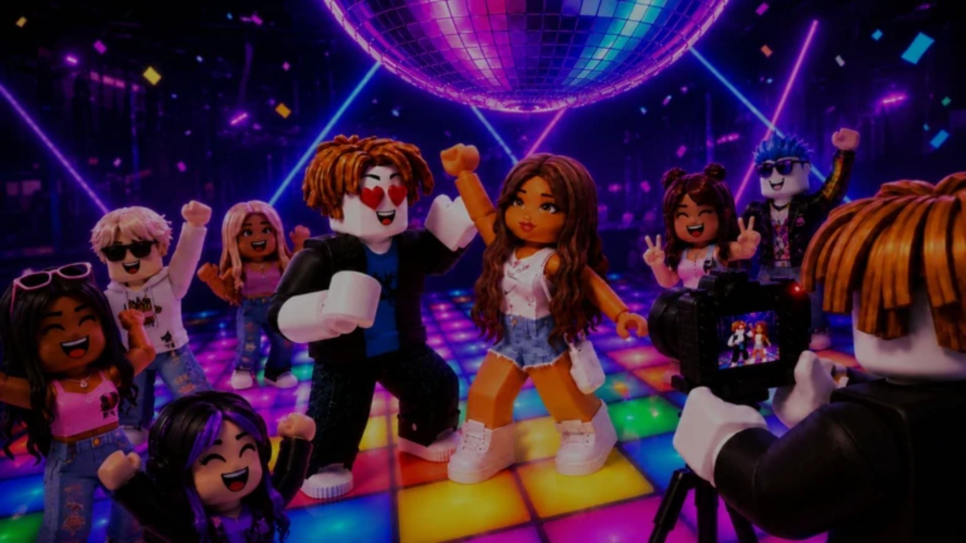 Party base with decorated items and characters gathered for the party in Make a Party