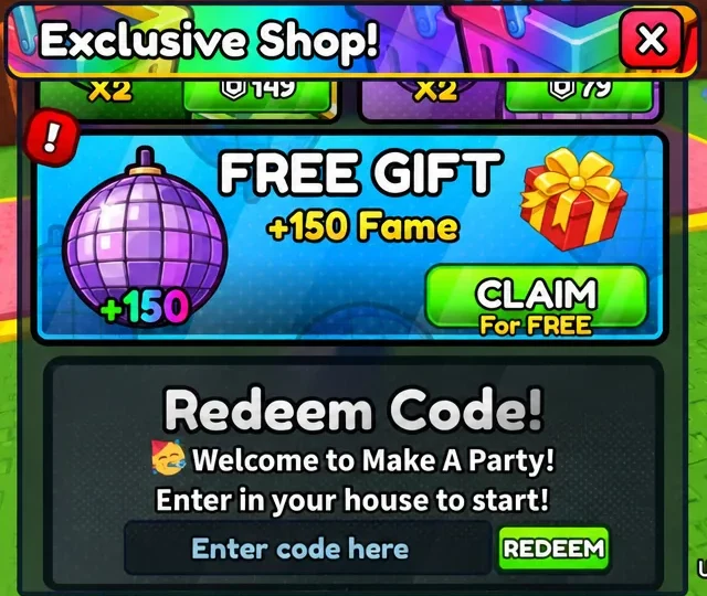 Exclusive Shop screen showing the claim for free button ready to grant a free reward