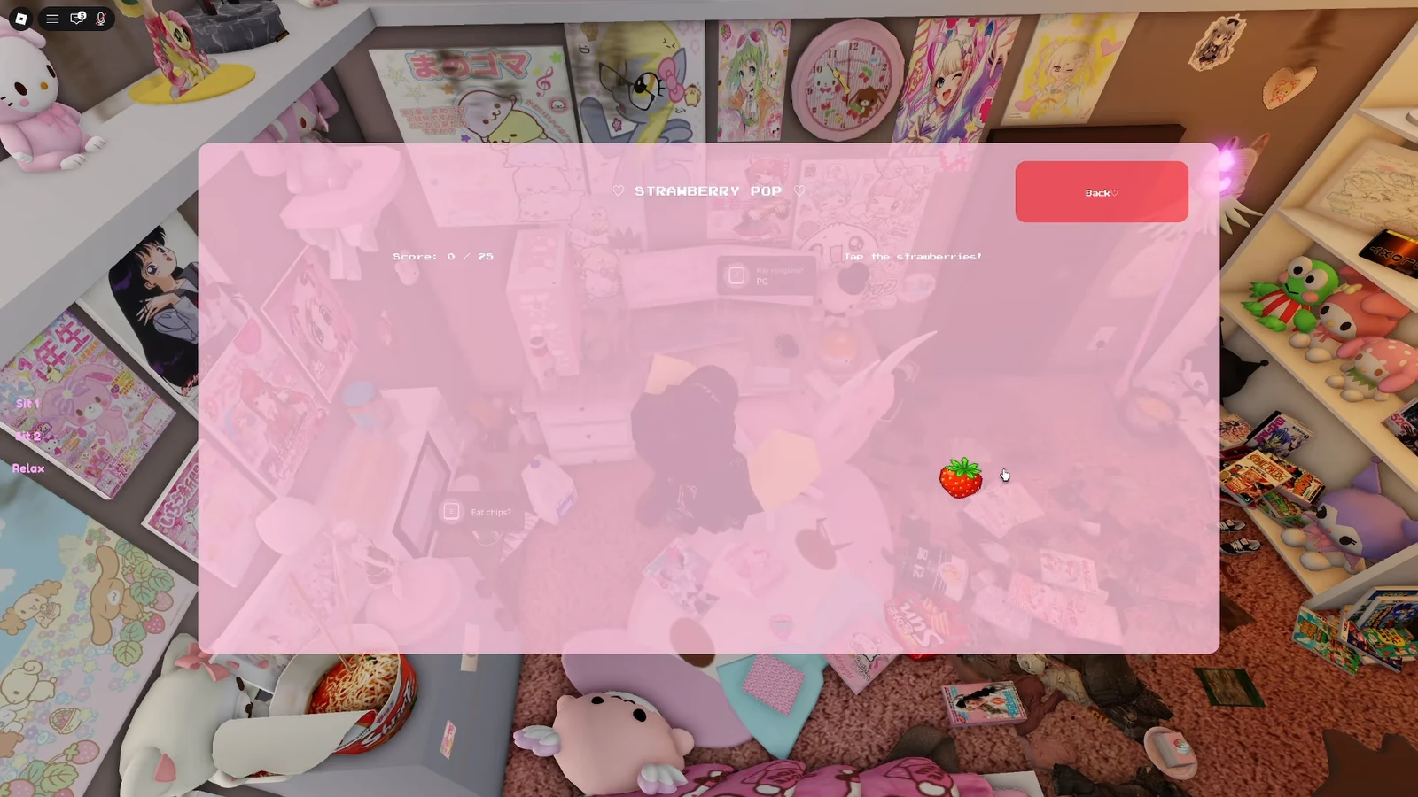 Strawberry Pop minigame with a strawberry target and score counter