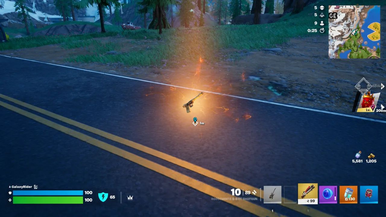 Claiming the golden Midas Masterpiece pistol during a Fortnite Override match