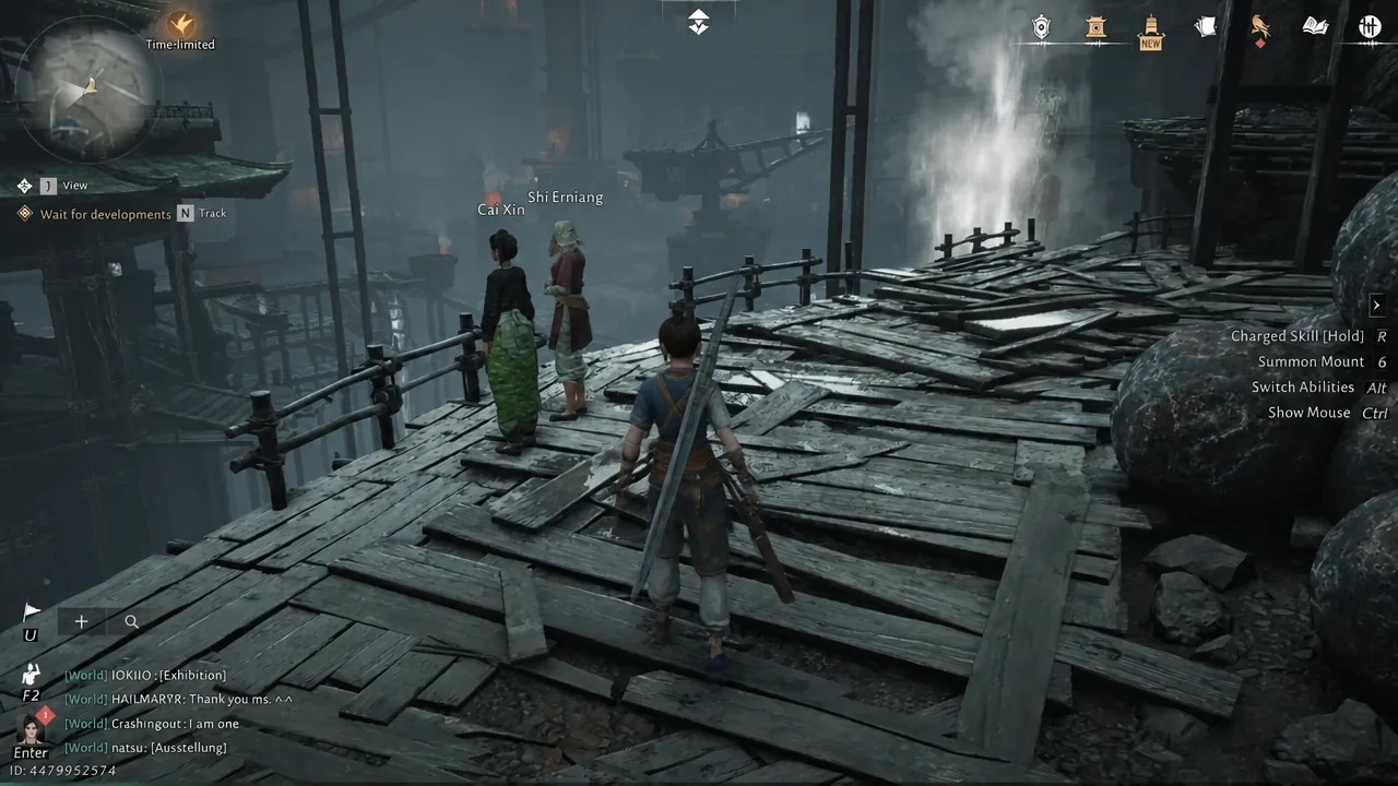 Quest objective prompting the player to wait for developments beside Cai Xin and Shi Erniang