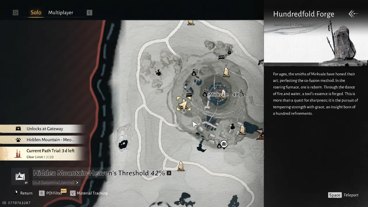 Map pin for Blessings of the Wind near Hundredfold Forge in Mirkvale