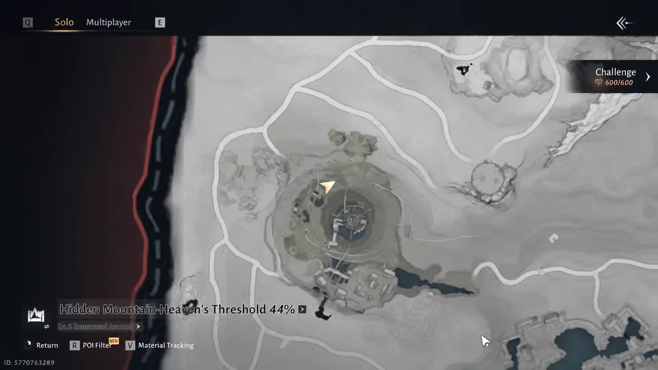 Map screen showing Hidden Mountain-Heaven's Threshold region completion percentage