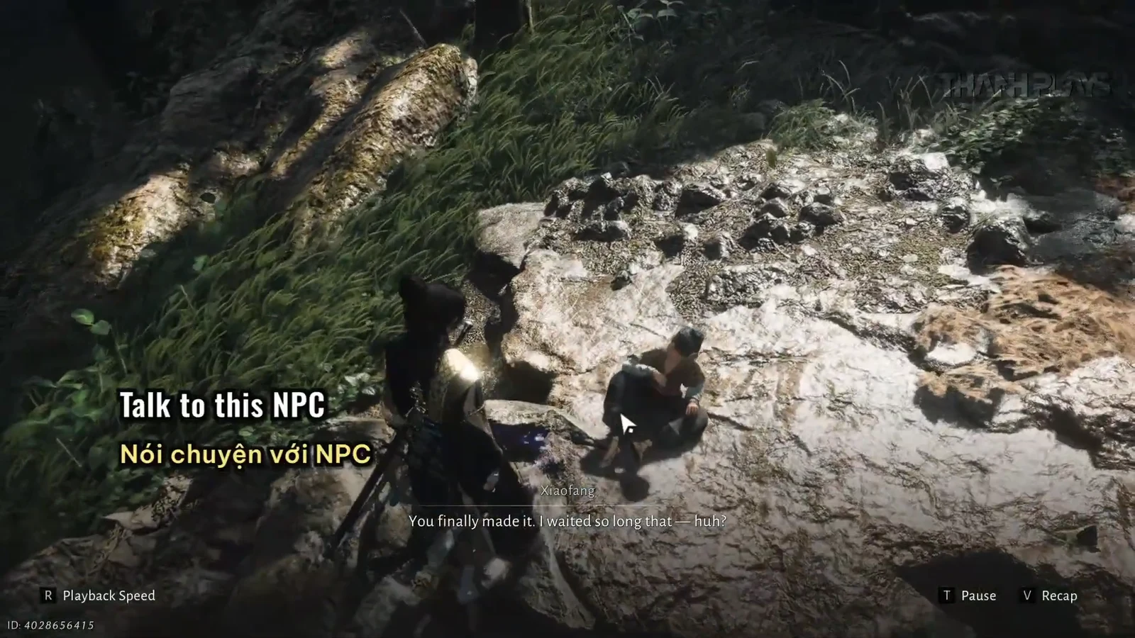 Player talking to Xiaofang with a Talk to this NPC objective on screen