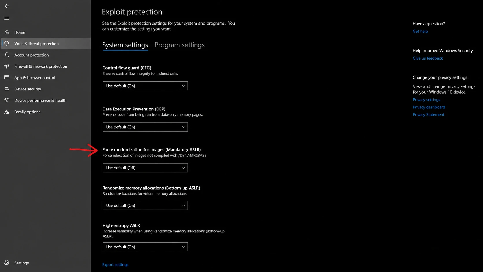 Turn off Mandatory ASLR: