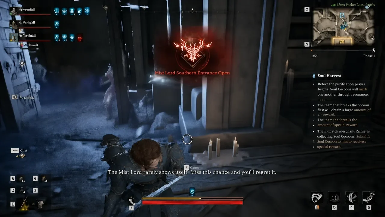 In-game notification reading Mist Lord Southern Entrance Open during a run