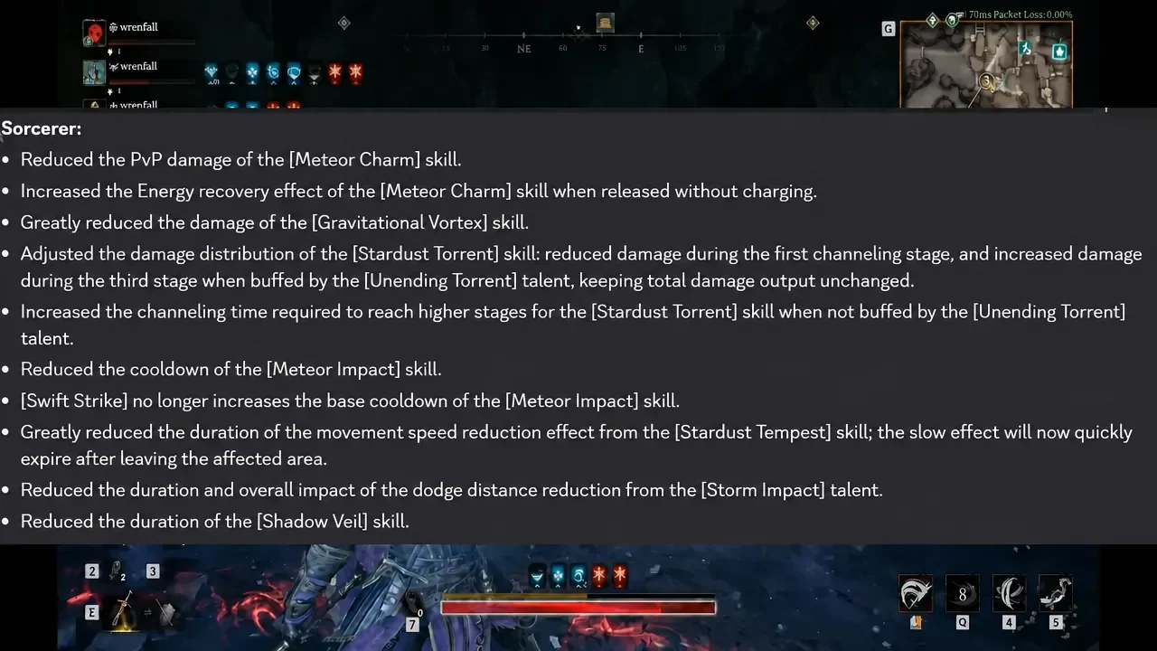 Sorcerer balance panel listing changes to Meteor Charm, Stardust Torrent and Meteor Impact