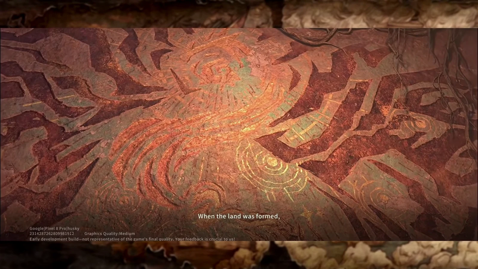 In-game mural depicting the creation of the land and radiant energy