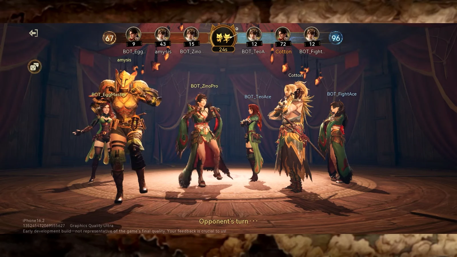 Battle screen with the opponent's turn active and a 24-second countdown running