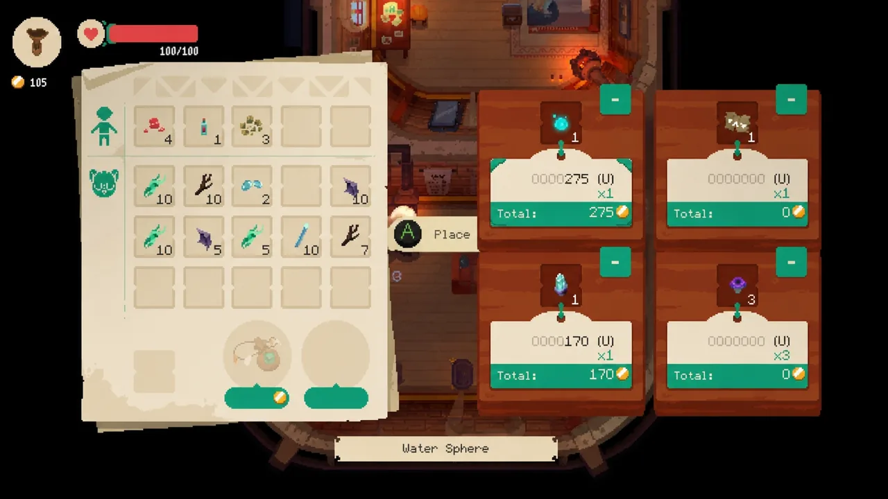 Moonlighter shop item pricing screen