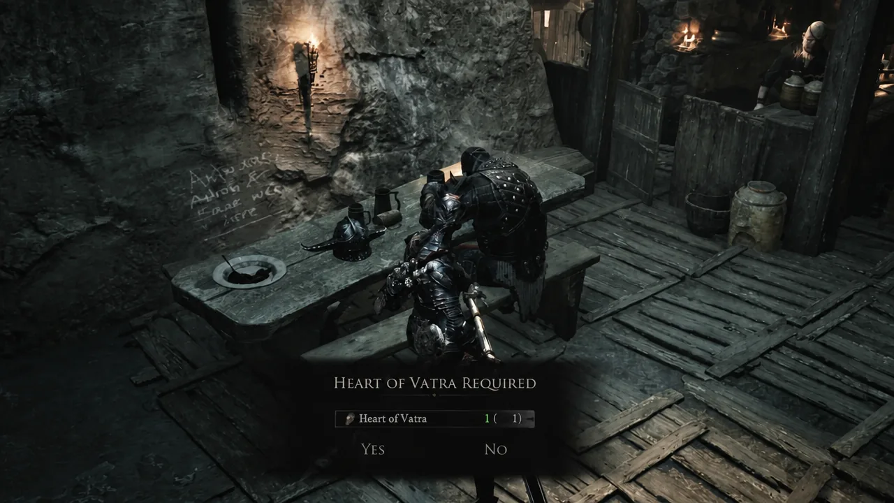 Confirmation prompt showing the Heart of Vatra with Yes and No options before handing it over