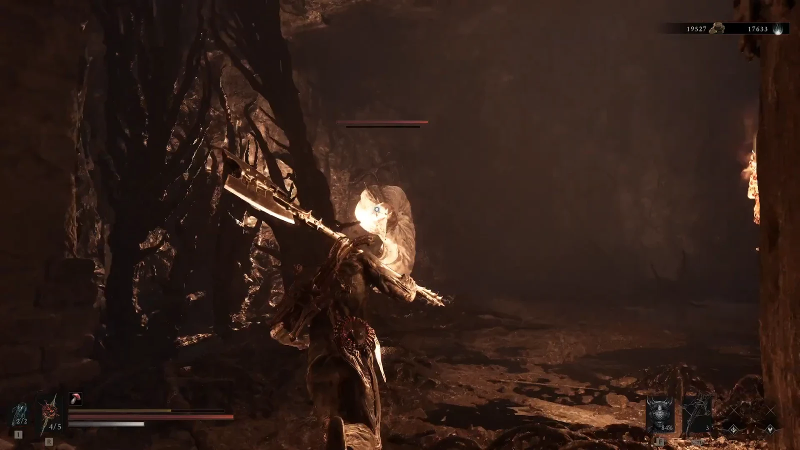 Sword swing hitting a glowing humanoid enemy with its health bar visible