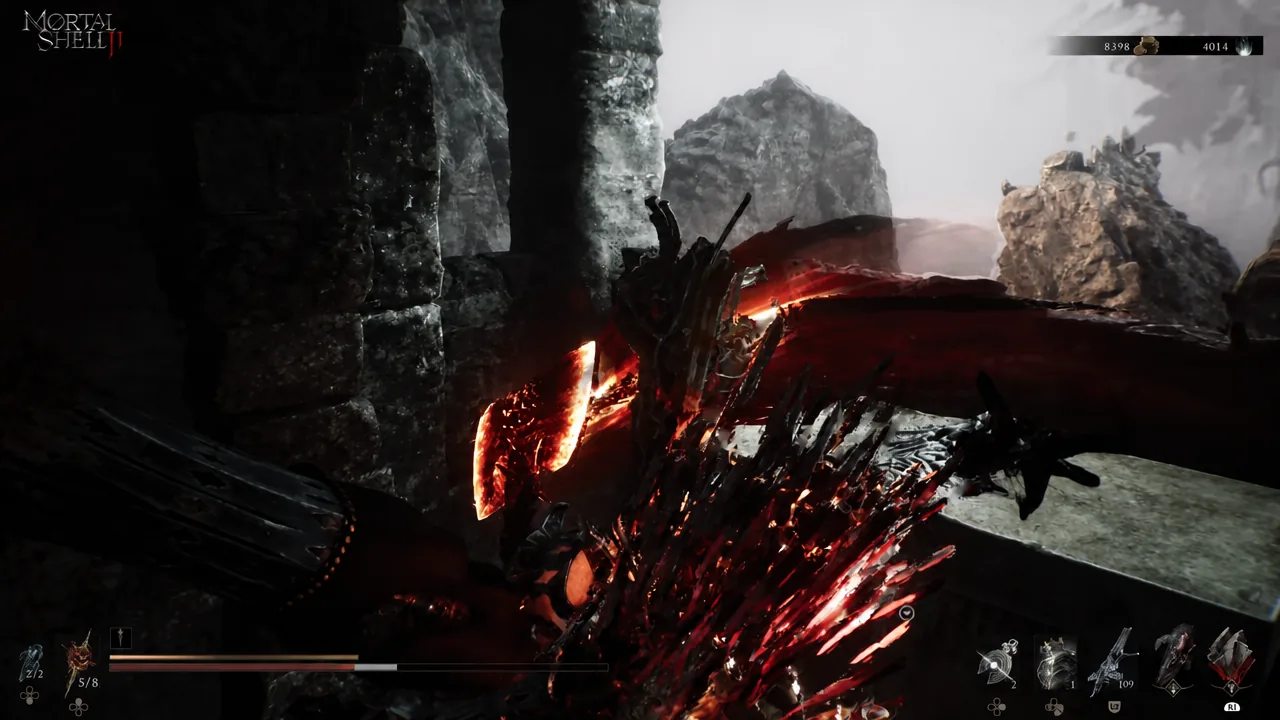 Close-quarters fight against a large red crystalline foe inside the hidden burial room
