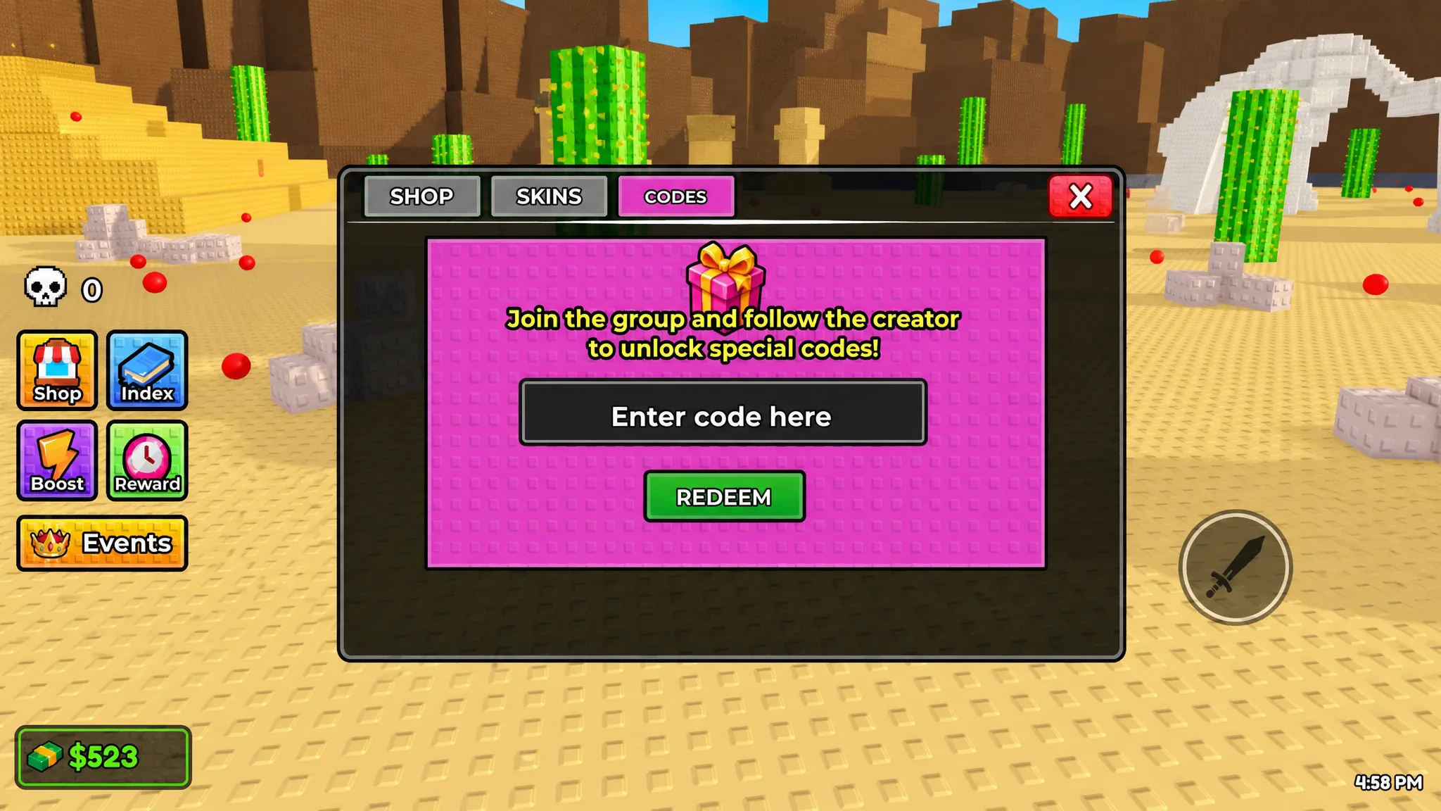 My Dino Life - the codes tab