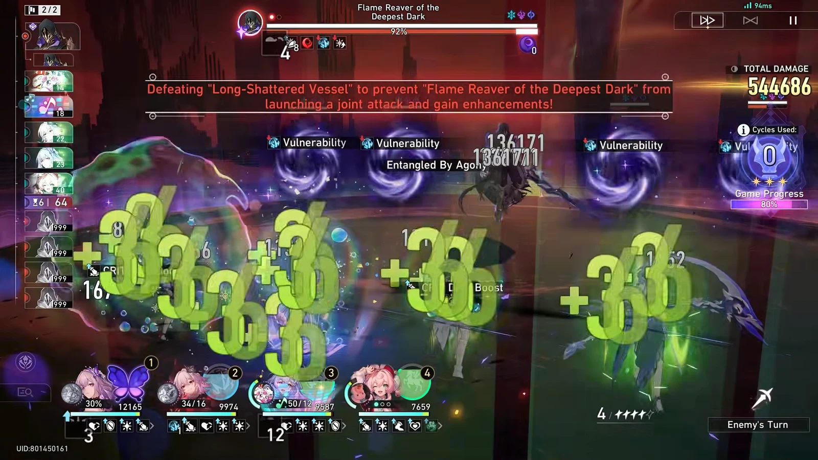Phase 2 warning about defeating the Long-Shattered Vessel during the enemy's turn
