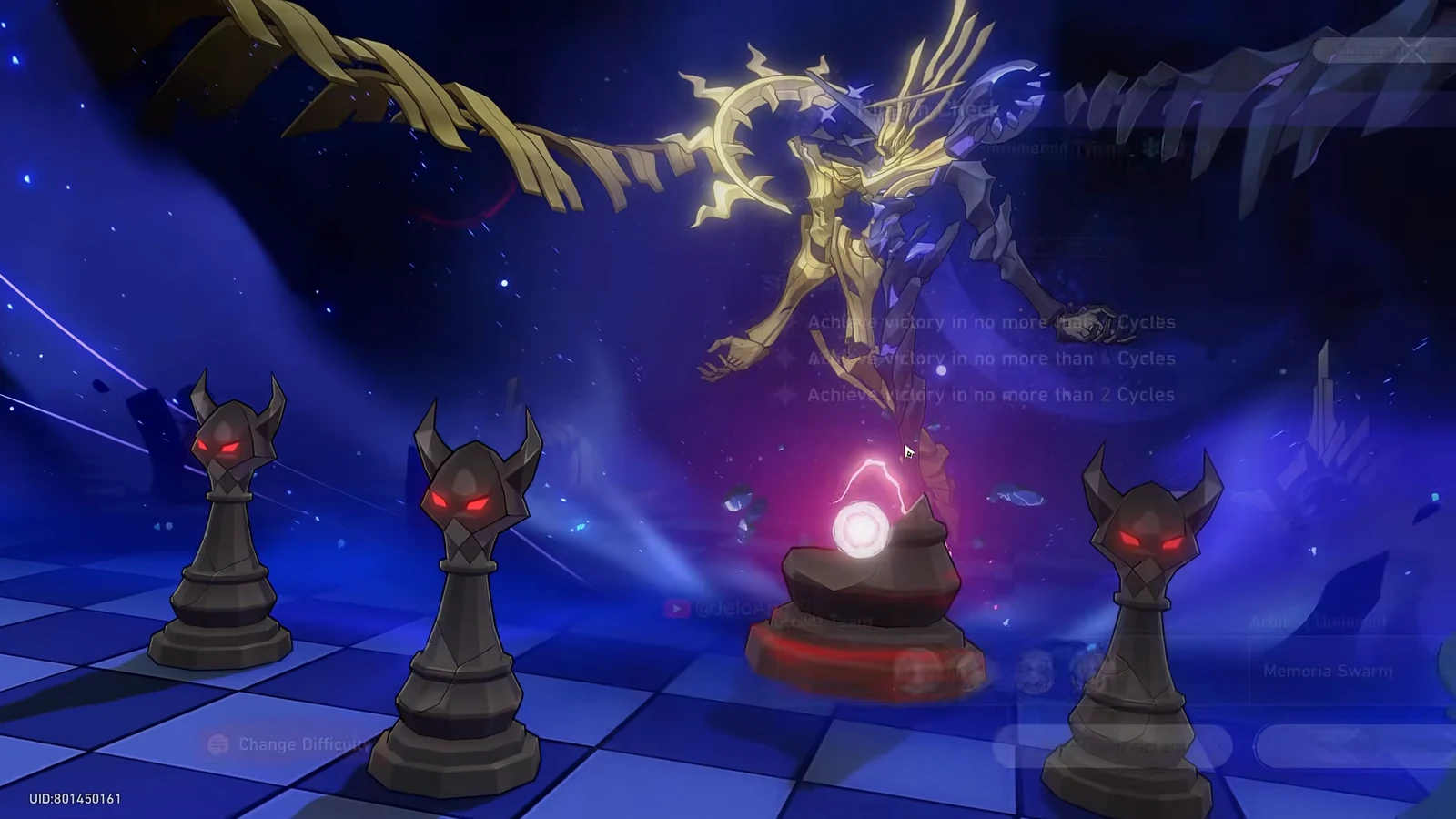 Victory screen listing completed cycle-limit objectives with a Change Difficulty option