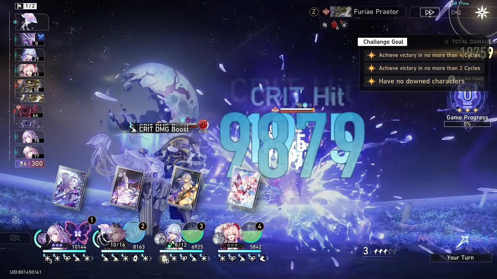 Knight 3 fight landing a critical hit while the CRIT DMG Boost effect is active