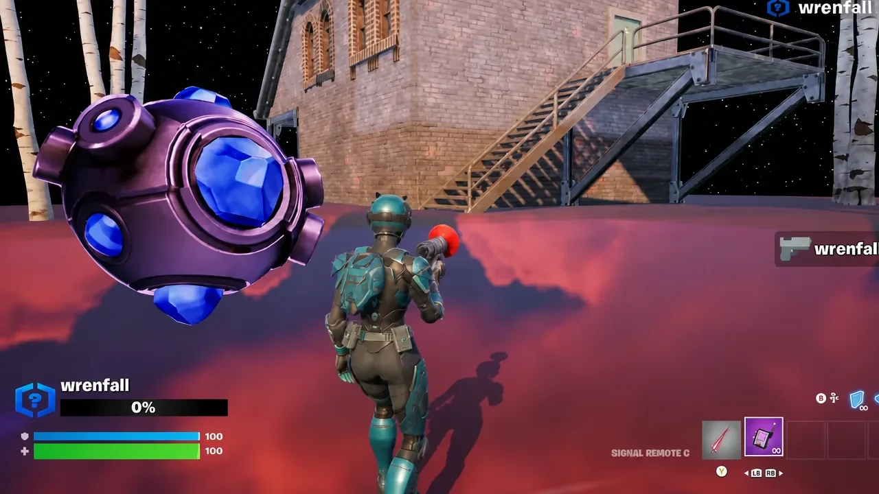 Signal Remote highlighted in the inventory bar and aimed at a floating device