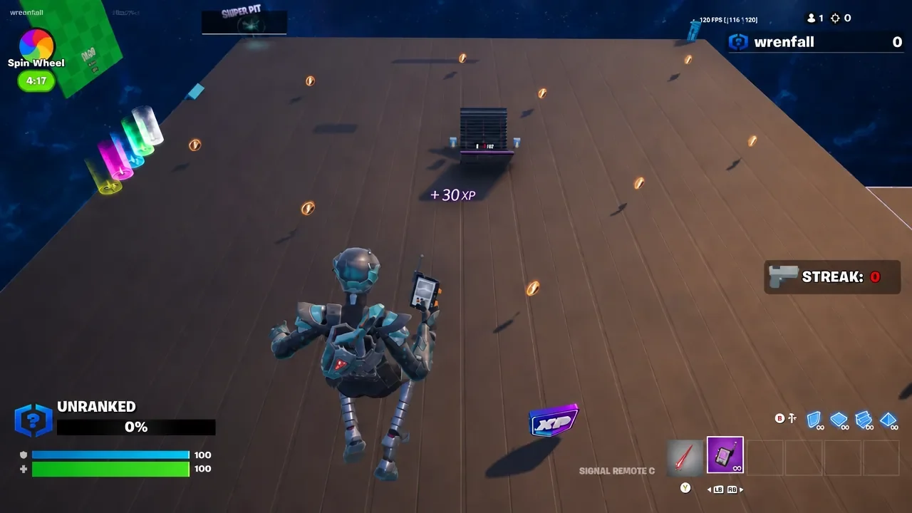 Player collecting XP in the arena with Signal Remote C equipped