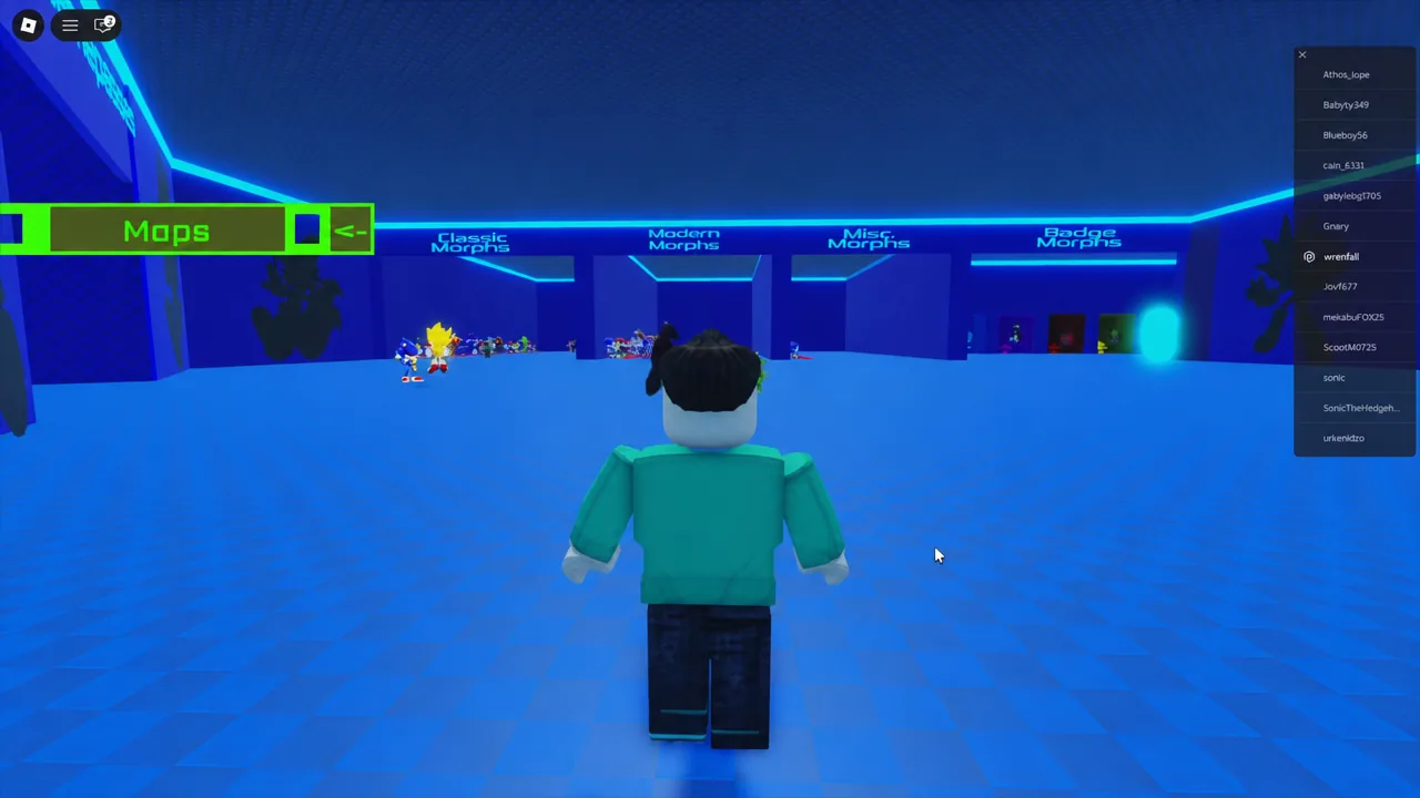 Lobby morph panel with the left arrow button highlighted while browsing categories