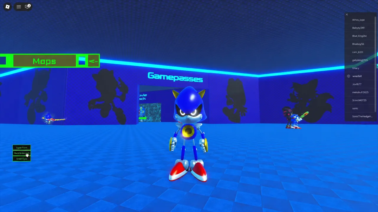 Classic Metal Sonic morph with an alternate eye color applied in the lobby