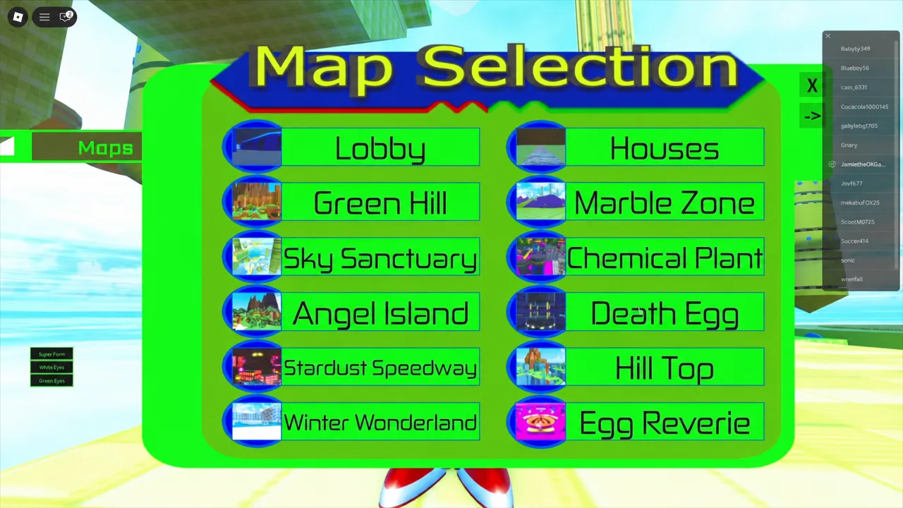 Map Selection screen open on the Maps tab with zone options listed