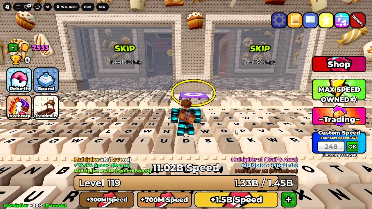 Player character approaching a purple platform ringed in yellow on the Galaxy 2 keyboard course