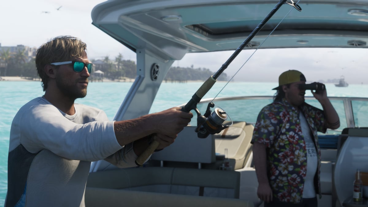 Jason Duval and Cal Hampton sitting on a fishing boat during a GTA 6 cutscene