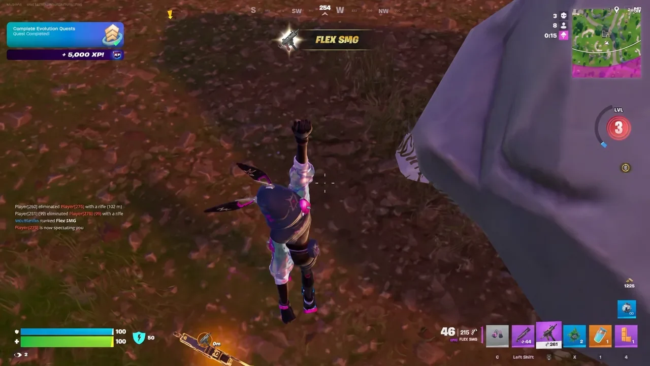Fortnite HUD with the Flex SMG equipped during a match