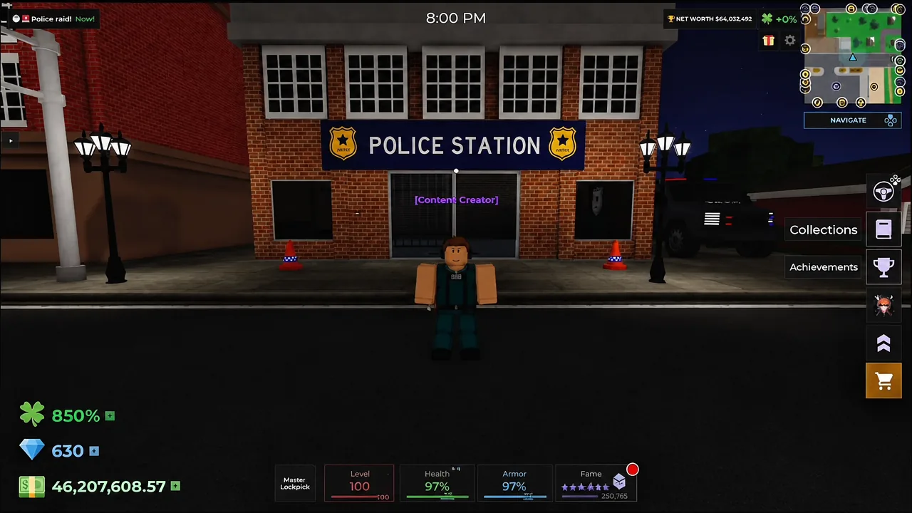 The exterior of the new Police Station while a police raid alert is active on screen
